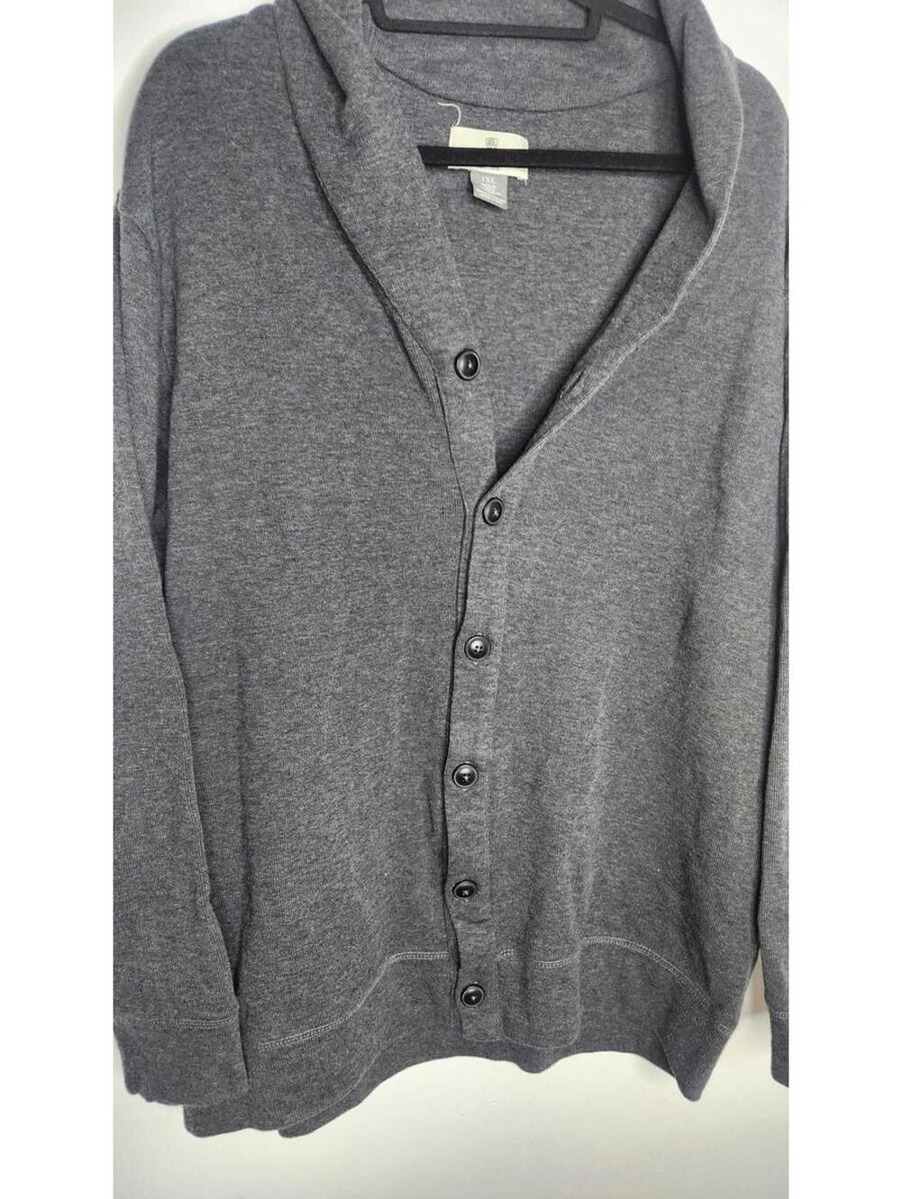 Oak Hill Sweater Mens 1XL Gray Shawl Collar Button Front Cardigan 100% Cotton - Picture 2 of 6